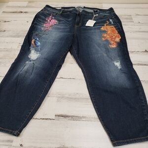 Torrid Girlfriend Womens Hand Painted Tiger Flowers Bird Jeans Size 24